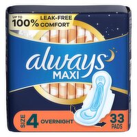 Always Maxi Overnight Flexi-Wings Pads Jumbo Pack, Size 4, 33 count, 33 Each