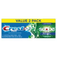 Crest Plus Complete Scope Outlast Mint + Whitening Fluoride Toothpaste Value Pack, 5.4 oz, 2 count