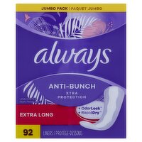 Always Anti-Bunch Xtra Protection Extra Long Unscented Liners Jumbo Pack, 92 count