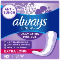 Always Daily Extra Protect Liners, Extra Long Length Length, Unscented Panty Liners, 92 Count