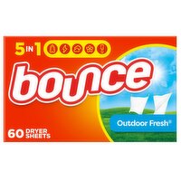 Bounce Dryer Sheets, 60 count, Outdoor Fresh Scent, Fabric Softener Sheets, Reduces Static, Softens, 60 Each