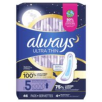 Always Ultra Thin Extra Heavy Overnight Flexi-Wings Pads, Size 5, 46 count, 46 Each