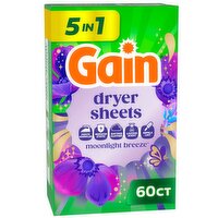 Gain, Laundry Dryer Sheets, Fabric Softener Anti Static Sheets, Happy Hibiscus Scent, 60 Count