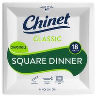Chinet 9½ Inch Classic Square Dinner Plates, 18 count