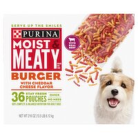 Purina Moist & Meaty Dry Dog Food, Burger with Cheddar Cheese Flavor, 36 count, 216 oz