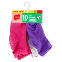 Hanes Girls' Toddler Ankle Socks Value Pack, Size 4-8 1/2, 10 count