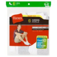 Hanes Cushion Ankle Socks Value Pack, 6-12, 6 pair, 6 Each