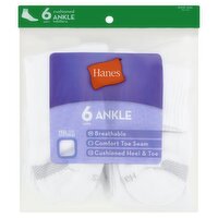 Hanes Cushioned Ankle Socks, Shoe Size 5-9, 6 pairs, 6 Each