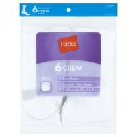 Hanes Cushioned Crew Socks, Shoe Size 5-9, 6 pair, 6 Each