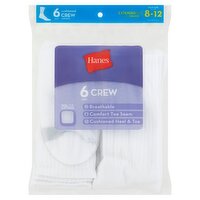 Hanes Cushioned Crew Socks, 8-12, 6 pairs