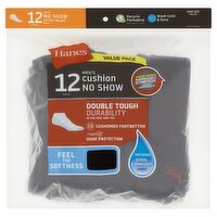 Hanes Men's Cushion No Show Socks Value Pack, Shoe Size 6-12, 12 pairs, 12 Each