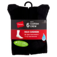 Hanes Men's Max Cushion Crew Socks, Size 6-12, 6 pair