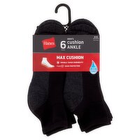 Hanes Men's Max Cushion Ankle Socks, Size 6-12, 6 count