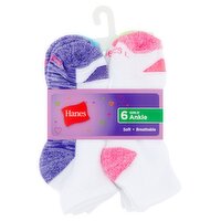 Hanes Girls' Ankle Socks, Large, Shoe Size 4-10, 6 pair