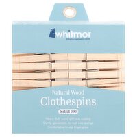 Whitmor Natural Wood Clothespins, 100 count