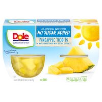 Dole Pineapple Tidbits in Water Sweetened with Stevia Extract, 4 oz, 4 count, 16 Ounce