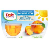 Dole No Sugar Added Yellow Cling Diced Peaches in Water Sweetened with Stevia Extract, 4 oz, 4 count, 16 Ounce