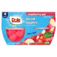 Dole Raspberry Gel Diced Apples Fruit Bowls Snacks, 4.3 oz, 4 count