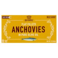 Sea Castle Flat Fillets Anchovies in Pure Olive Oil, 2 oz