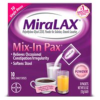 MiraLAX Mix-In Pax Unflavored Powder Laxative, 0.5 oz, 10 count