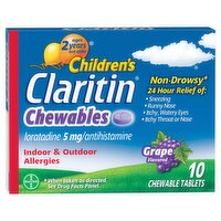 Claritin Children's Grape Flavored Chewable Tablets, 5 mg, Ages 2 Years and Older, 10 count