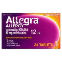 Allegra 12Hr Non-Drowsy Indoor / Outdoor Allergy Relief Tablets, 24 count