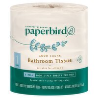 Paperbird Bathroom Tissue, 1000 1-ply sheets per roll, 1 count, 10 Each