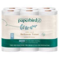 Paperbird Bathroom Tissue, 1000 1-ply sheets per roll, 12 count