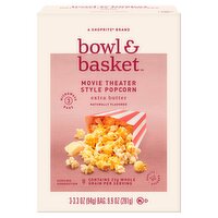 Bowl & Basket Extra Butter Movie Theater Style Popcorn, 3.3 oz, 3 count, 9.9 Ounce