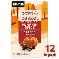 Bowl & Basket Light Roast Pumpkin Spice Coffee K-Cup Pods Limited Edition, 0.33 oz, 12 count