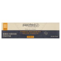 Paperbird Premium Free & Clear Fabric Softening Dryer Sheets, 80 count, 80 Each