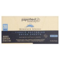 Paperbird Premium Mountain Breeze Fabric Softening Dryer Sheets, 200 count, 200 Each