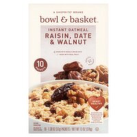 Bowl & Basket Raisin, Date & Walnut Instant Oatmeal, 1.30 oz, 10 count, 13 Ounce