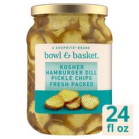 Bowl & Basket Kosher Hamburger Dill Pickle Chips, 24 fl oz, 24 Fluid ounce