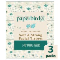 Paperbird White Unscented Soft & Strong Facial Tissues, 3 count, 480 Each