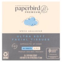 Paperbird Premium 3-Ply White Unscented Ultra Soft Facial Tissues, 65 count