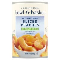 Bowl & Basket Yellow Cling Sliced Peaches in Fruit Juice, 15 oz, 15 Ounce