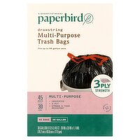 Paperbird 30 Gallon Multi-Purpose Drawstring Trash Bags, 45 count