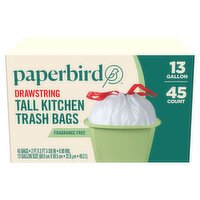 Paperbird Drawstring Tall Kitchen Trash Bags, Size 13 gallon, 45 count