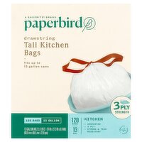 Paperbird 13 Gallon Drawstring Tall Kitchen Bags, 120 count, 120 Each