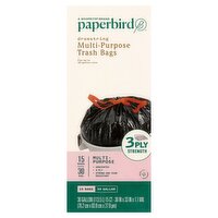 Paperbird 30 Gallon Drawstring Multi-Purpose Trash Bags, 15 count