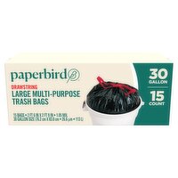 Paperbird Drawstring Large Multi-Purpose Trash Bags, Size 30 gallon, 15 count