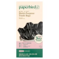 Paperbird 30 Gallon Grip 'N Tie Multi-Purpose Trash Bags, 40 count