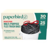 Paperbird Drawstring Multi-Purpose Flex Trash Bags, Size 30 gallon, 25 count, 25 Each