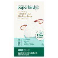 Paperbird 13 Gallon Flexible Tall Kitchen Drawstring Bags, 38 count