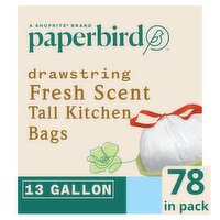 Paperbird 13 Gallon Drawstring Fresh Scent Tall Kitchen Bags, 78 count