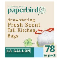 Paperbird 13 Gallon Drawstring Fresh Scent Tall Kitchen Bags, 78 count