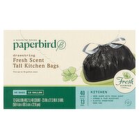 Paperbird 13 Gallon Drawstring Fresh Scent Tall Kitchen Bags, 40 count, 40 Each