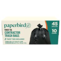 Paperbird Twist Tie Contractor Trash Bags, Size 45 gallon, 10 count