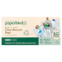 Paperbird Grip 'N Tie 30 Gallon Clear Recycle Bags, 40 count